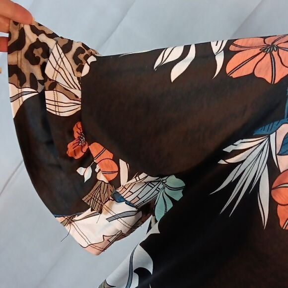 Lovely J Animal Print Floral Ruffle Sleeve Blouse - Picture 3 of 6